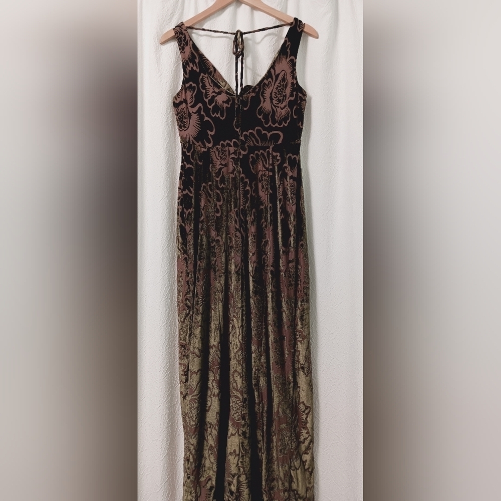 EUC TAYLOR Moss Green Floral Burnout Fall Cowl Neck Maxi Dress Size 6 - Picture 2 of 12